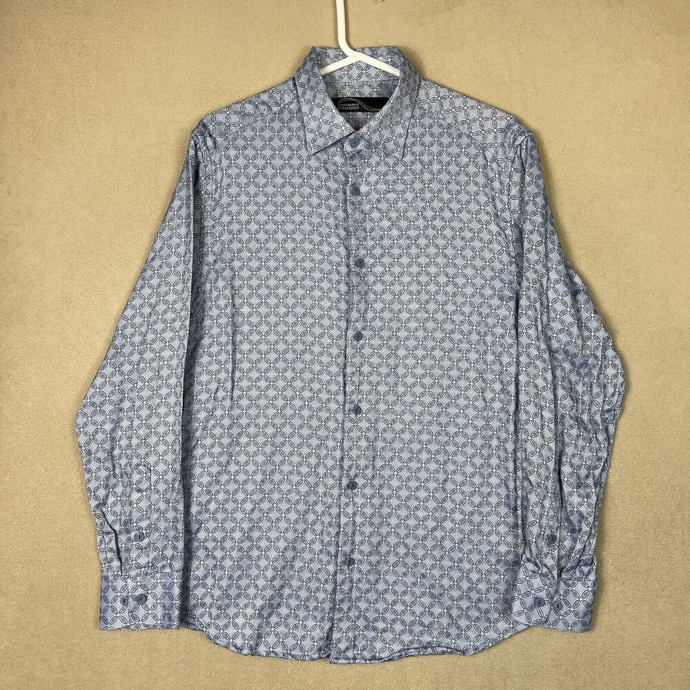 Jhane Barnes Shirt Mens Large Blue Frequency Long Sleeve Casual Preppy Adult